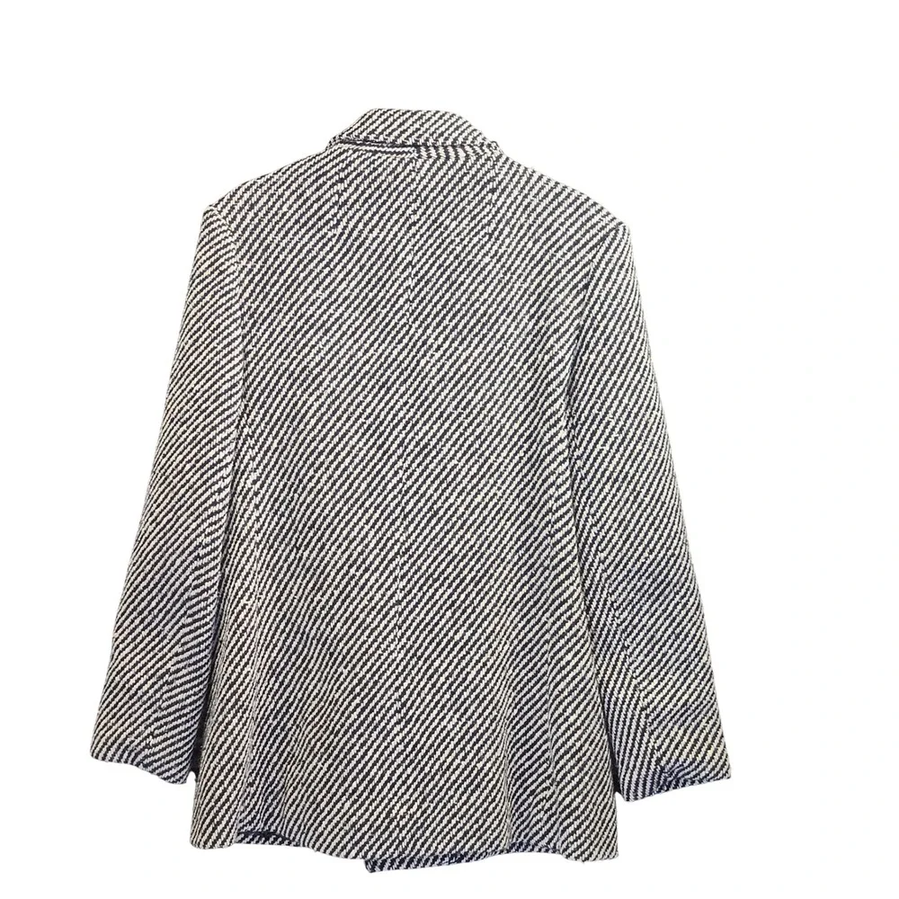 Vintage Womens‎ Gray Herringbone Double Breasted Blazer Jacket 46R Dark Academia